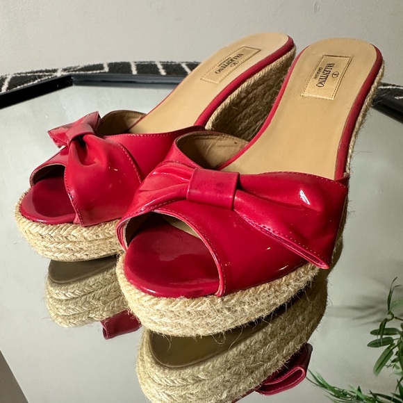 VALENTINO Pink Bow Wedge Espadrilles SZ 39 - Picture 2 of 7